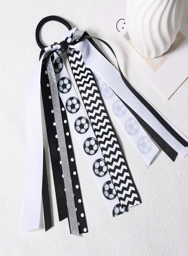 KCHIES Soccer Pony Ribbon Hair Streamer Elastics Ponytail Holder Bow Scrunchies Hair Ties Band Dress Decor Accessories for Cheerleader Girls Moms Player Women Fans Birthday Gift - Image 2